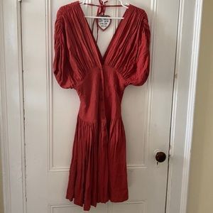SOLD brick red renaissance style rayon dress